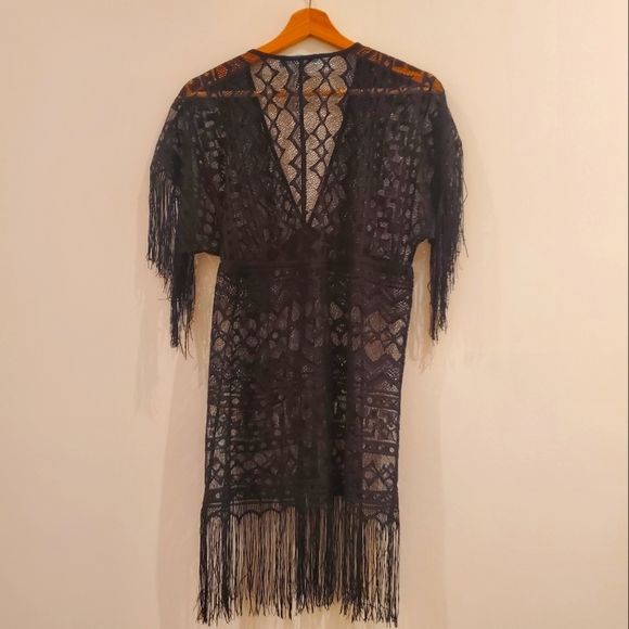 Solitaire Swim Sexy Black Fringed Adjustable Cover Up (S) - Picture 2 of 6